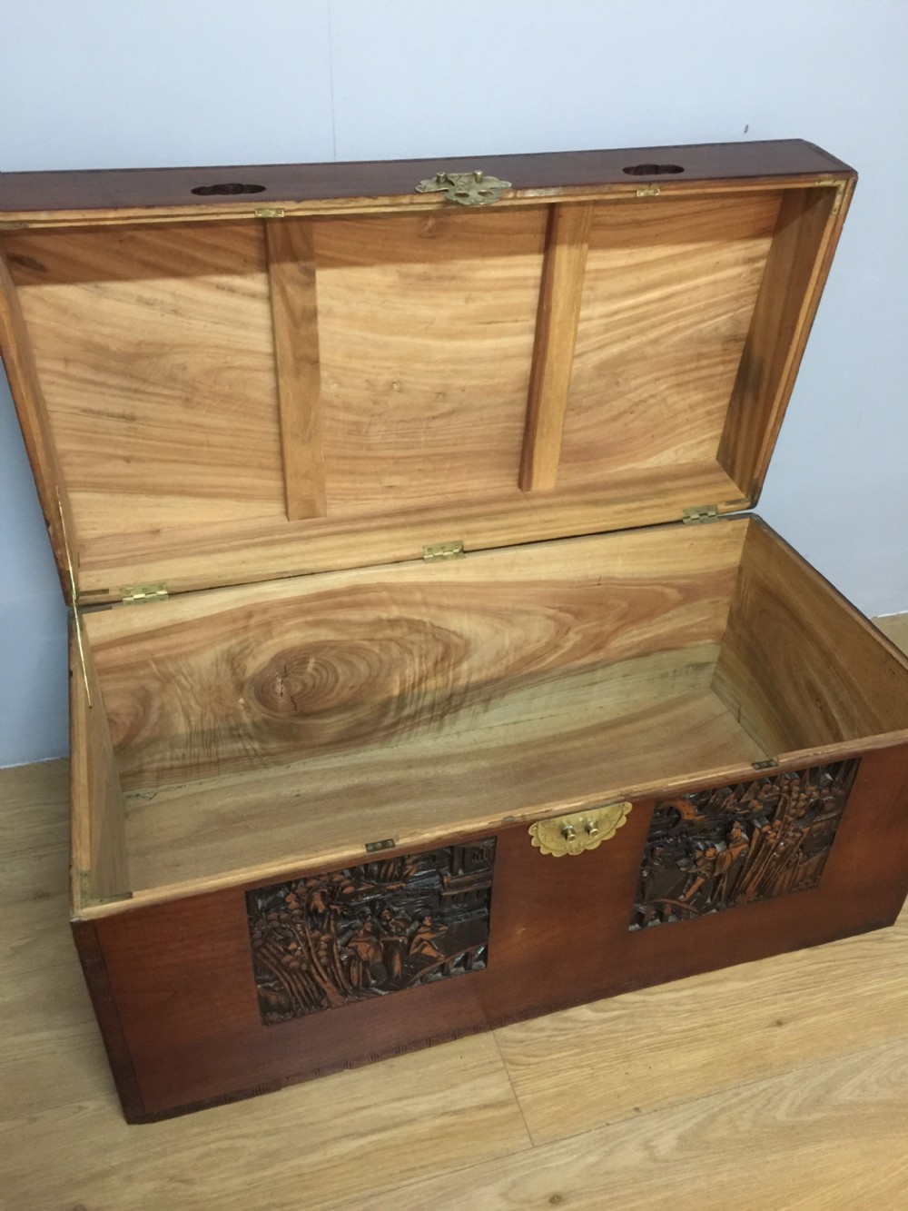 Carved Camphorwood chest circa 1920 View VI