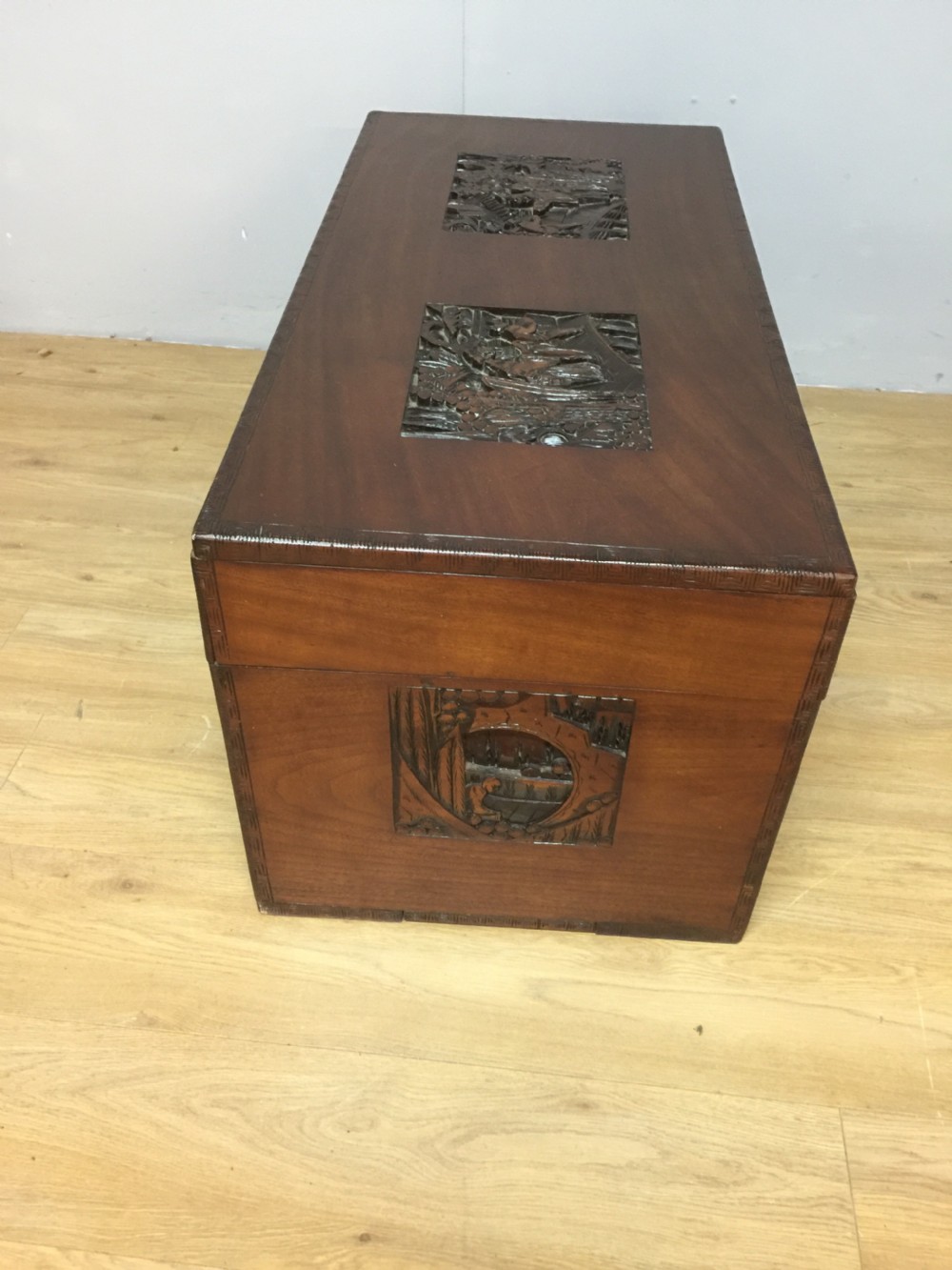 Carved Camphorwood chest circa 1920 View VIII