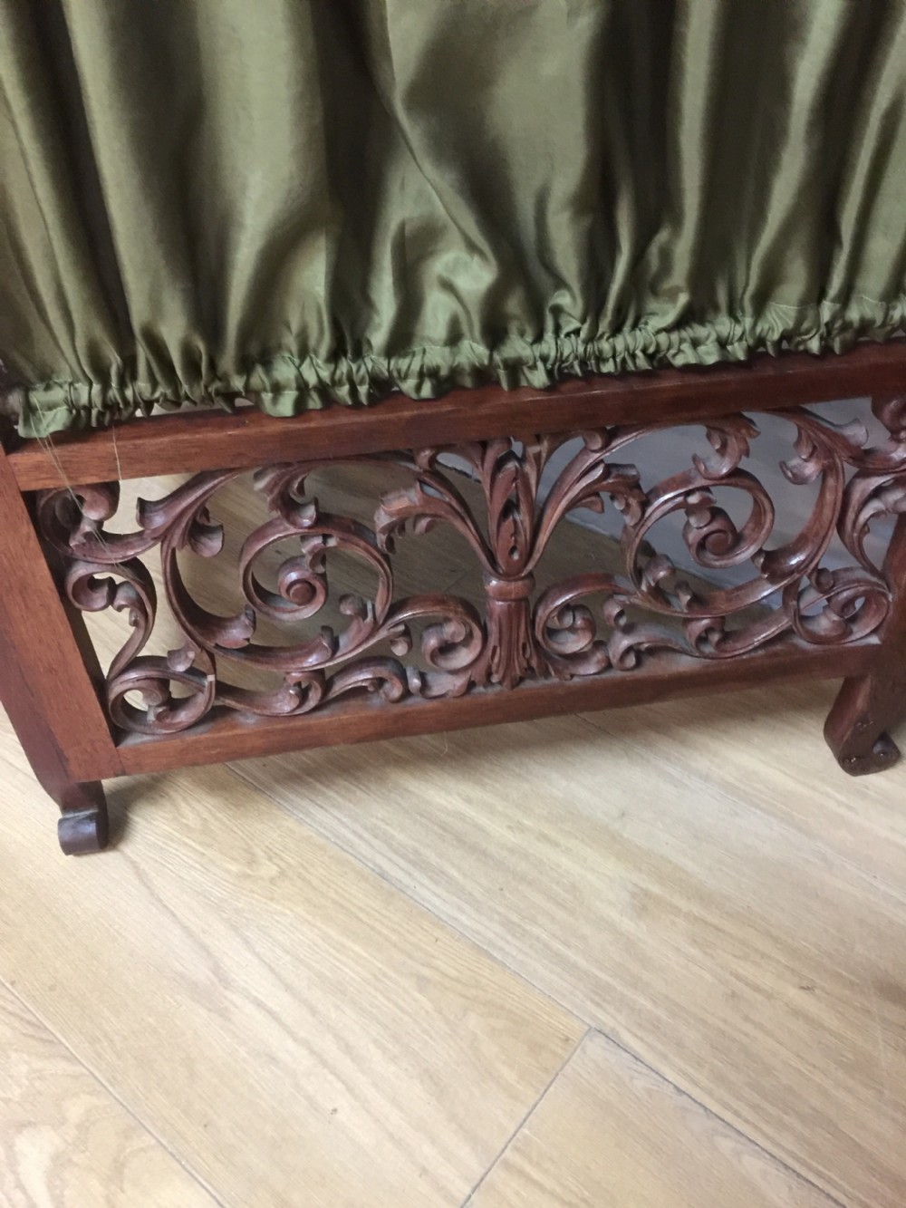 Late nineteenth century four panel screen with scrolling panels and brass gallery  View VI