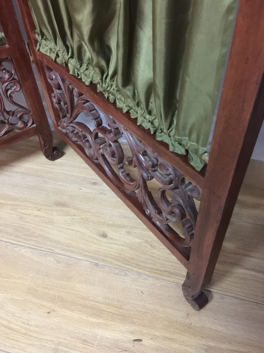 Late nineteenth century four panel screen with scrolling panels and brass gallery  View VII