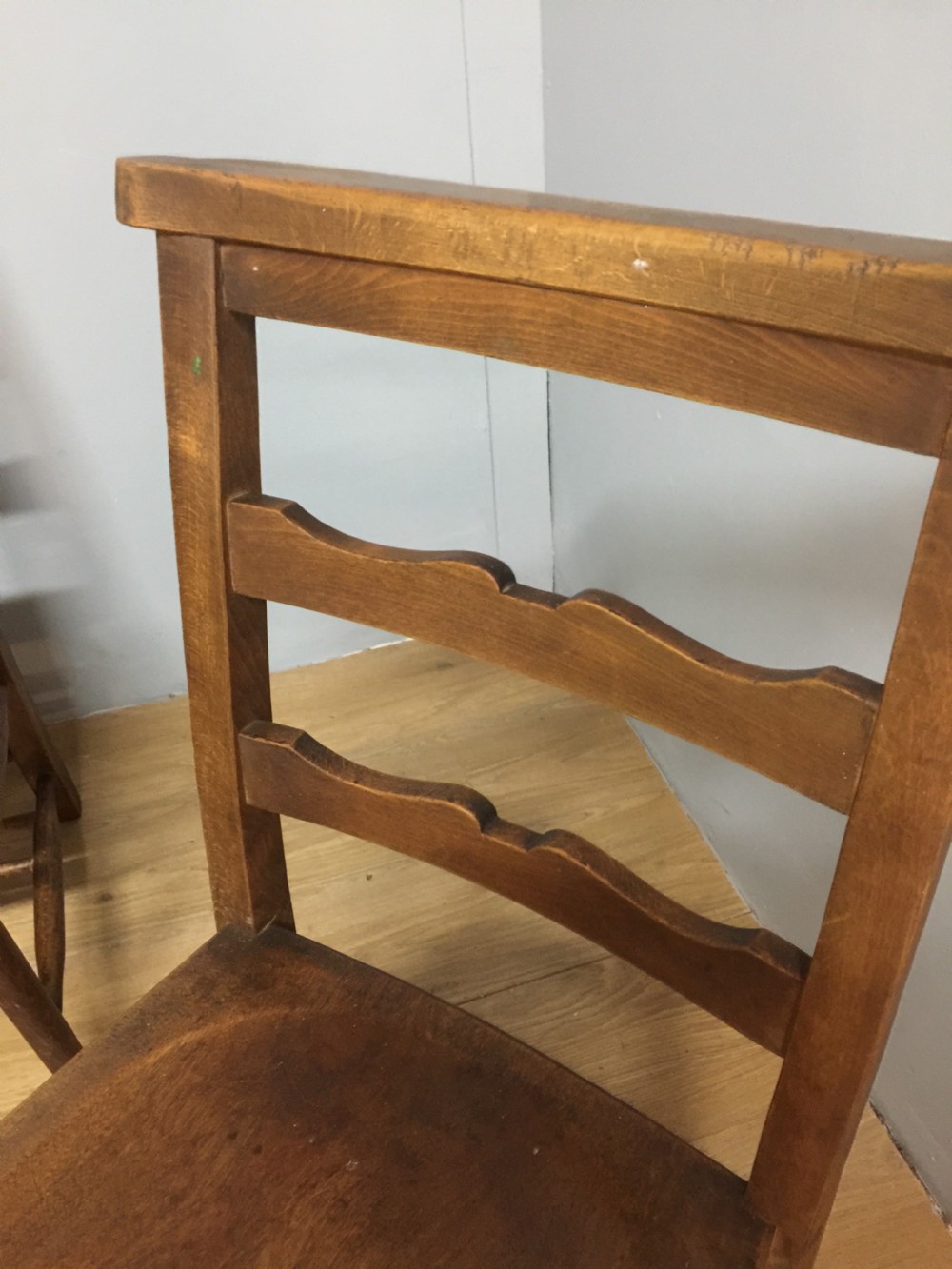 Set of six nineteenth century chapel chairs  View V