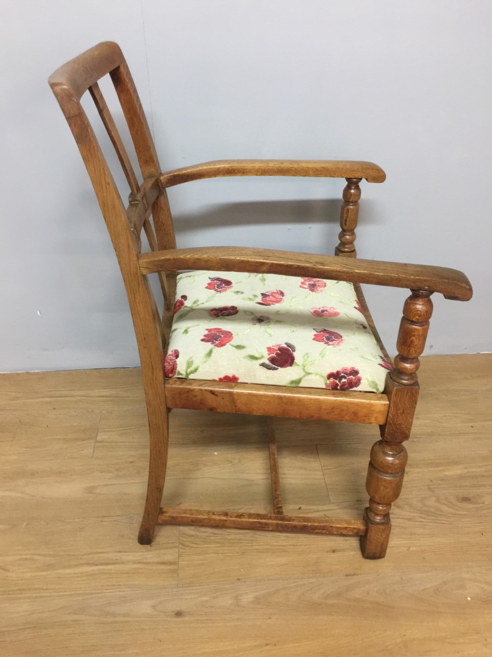 Arts and Crafts golden oak armchair from a Masonic lodge  View III