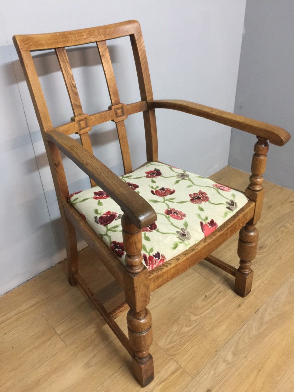 Arts and Crafts golden oak armchair from a Masonic lodge  View IV
