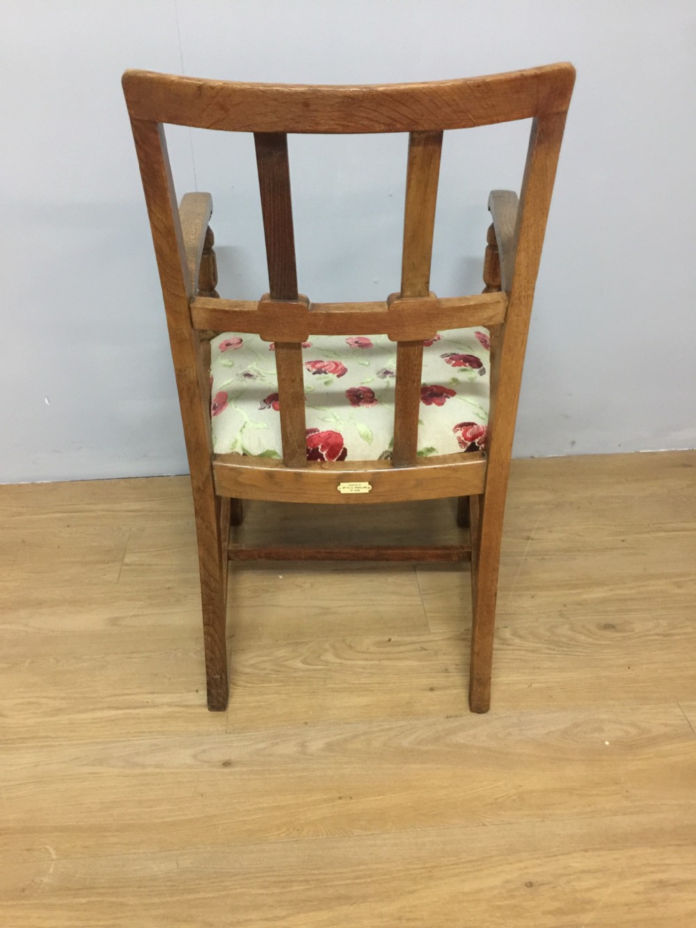 Arts and Crafts golden oak armchair from a Masonic lodge  View VI