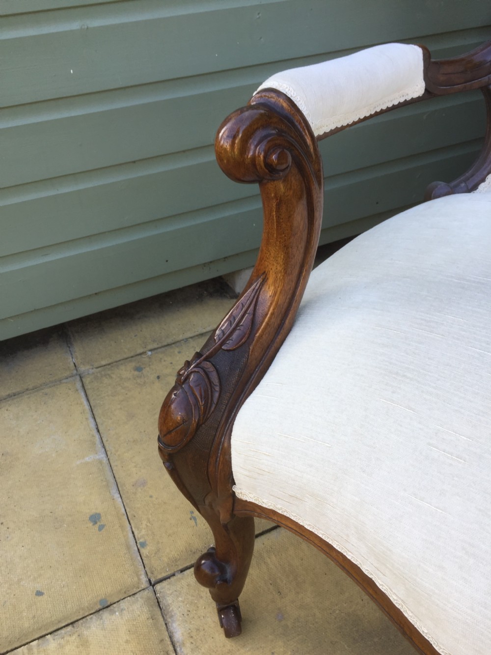 Nineteenth century walnut open armchair in cream velvet  View VIII