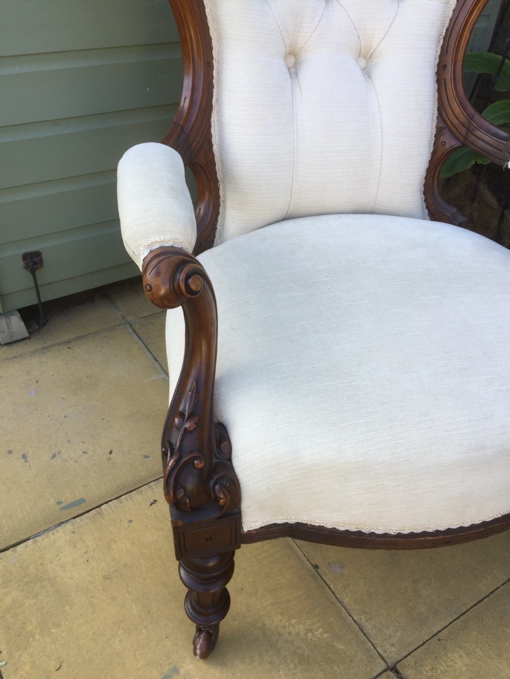 Nineteenth century walnut spoon back armchair on turned and fluted legs  View II
