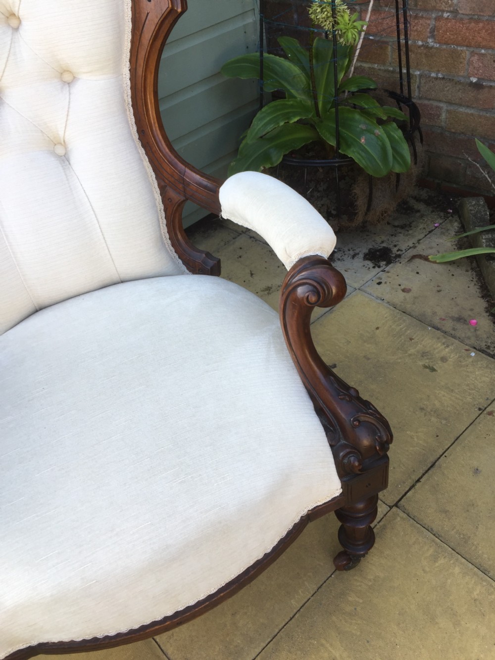 Nineteenth century walnut spoon back armchair on turned and fluted legs  View IV
