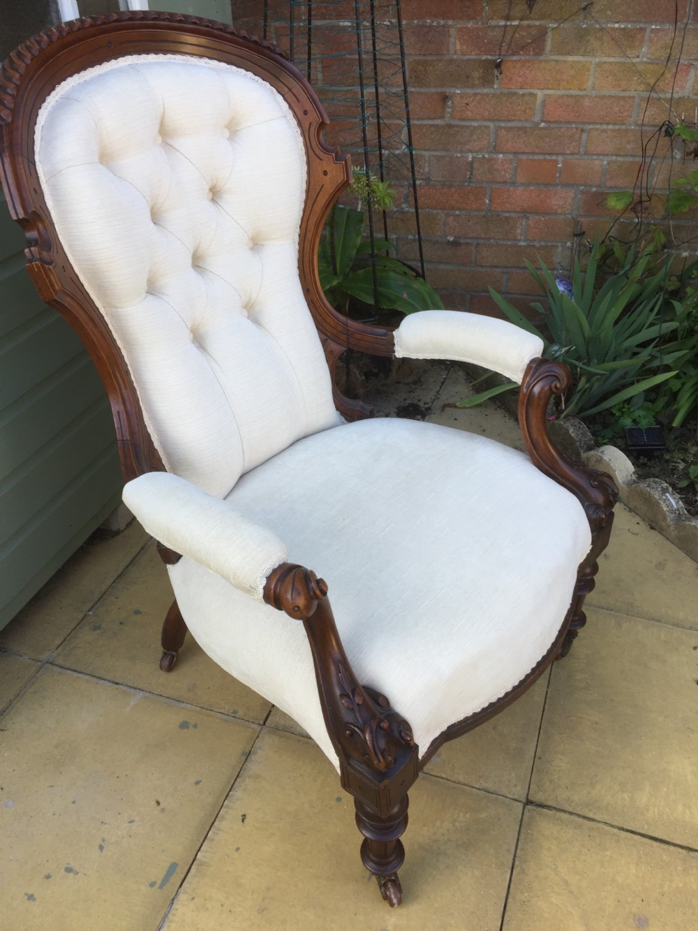Nineteenth century walnut spoon back armchair on turned and fluted legs  View V