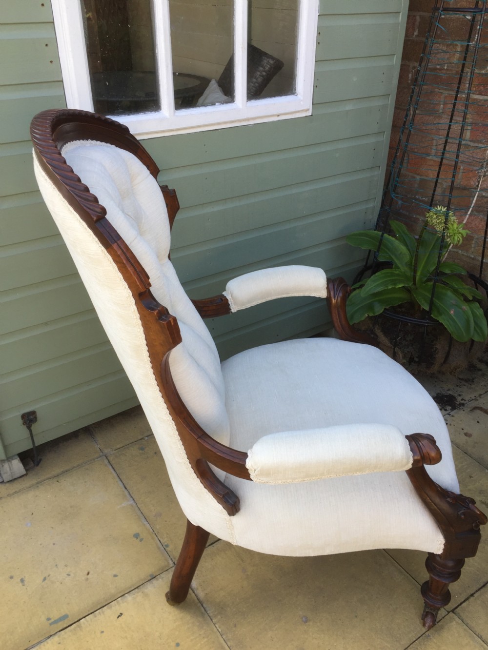 Nineteenth century walnut spoon back armchair on turned and fluted legs  View VII