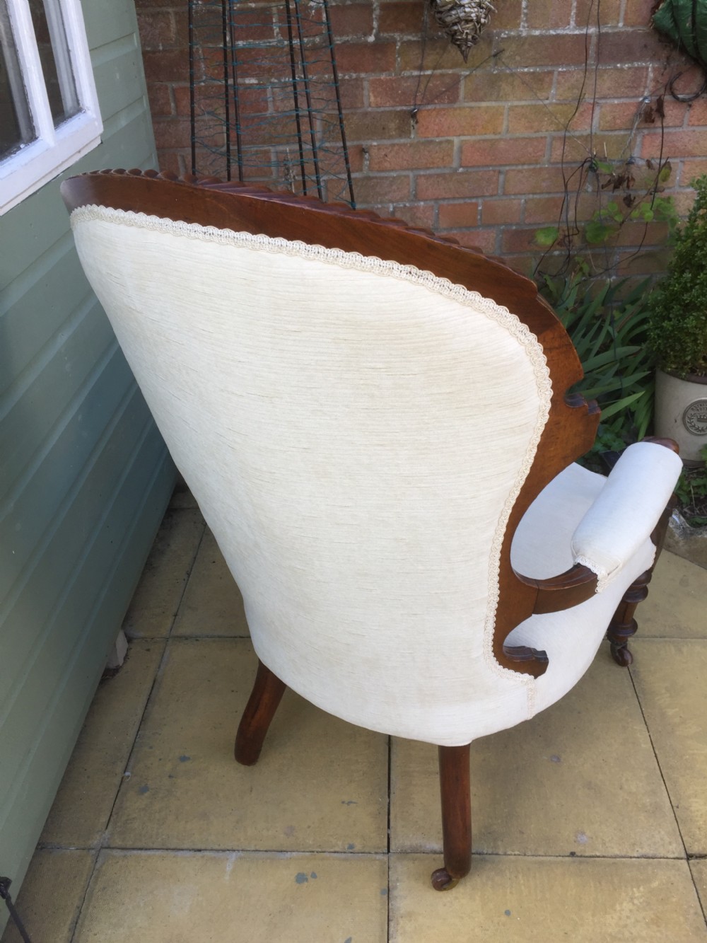 Nineteenth century walnut spoon back armchair on turned and fluted legs  View VIII