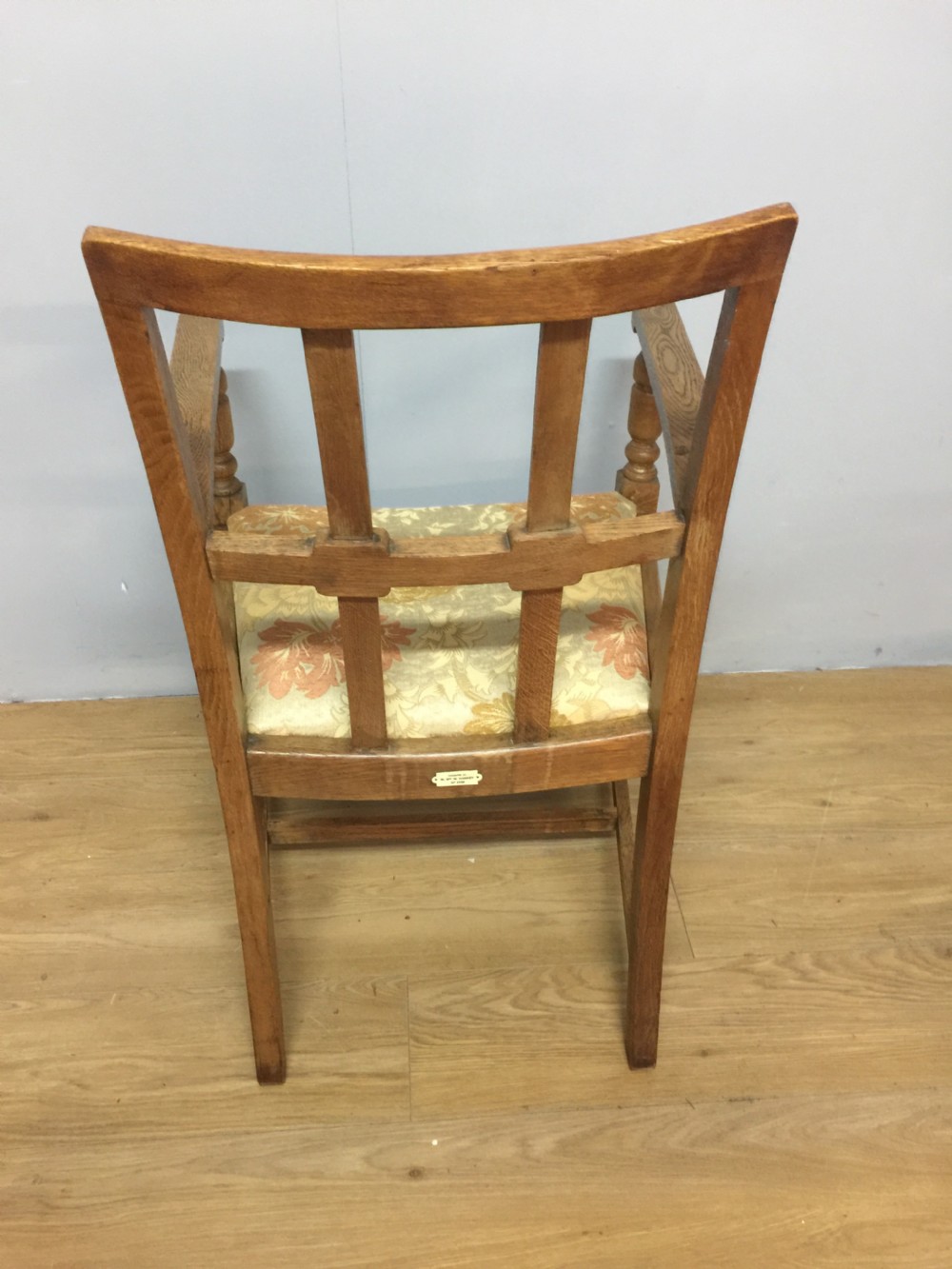 Arts and crafts golden oak armchair from a Masonic Lodge  View V