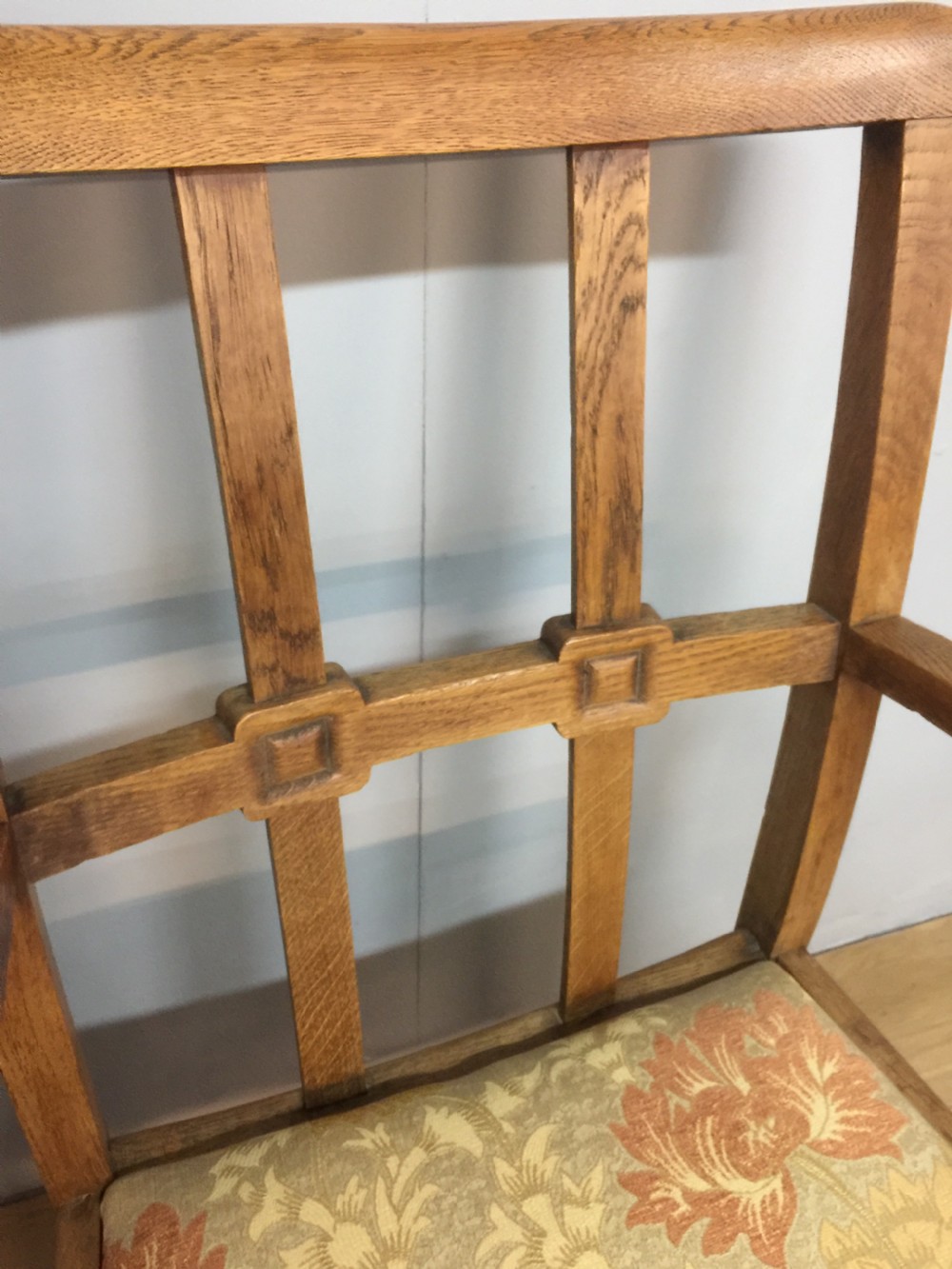 Arts and crafts golden oak armchair from a Masonic Lodge  View VII
