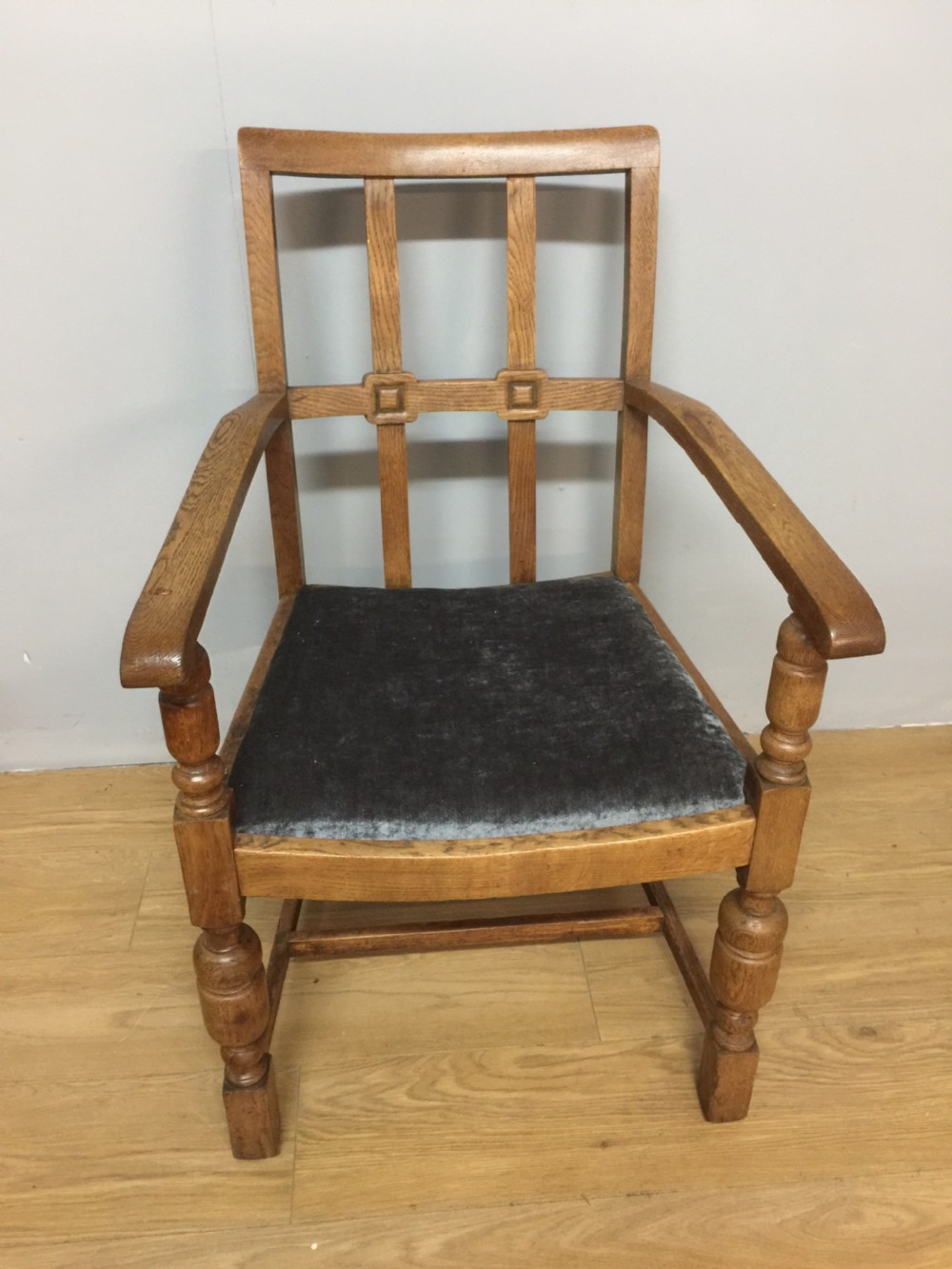 Arts and crafts golden oak armchair from a Masonic Lodge 