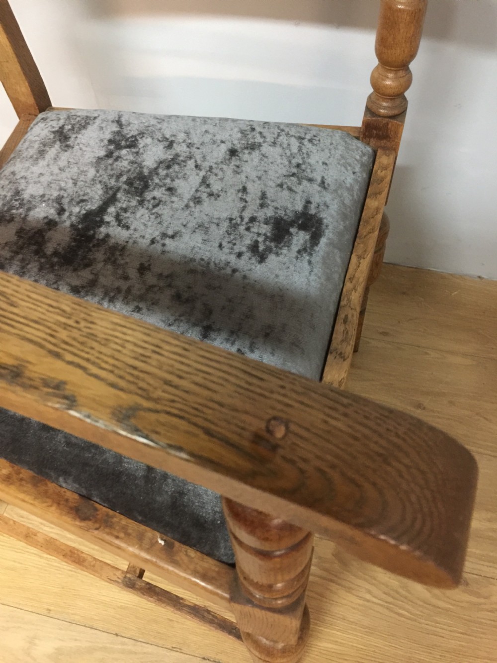 Arts and crafts golden oak armchair from a Masonic Lodge  View V