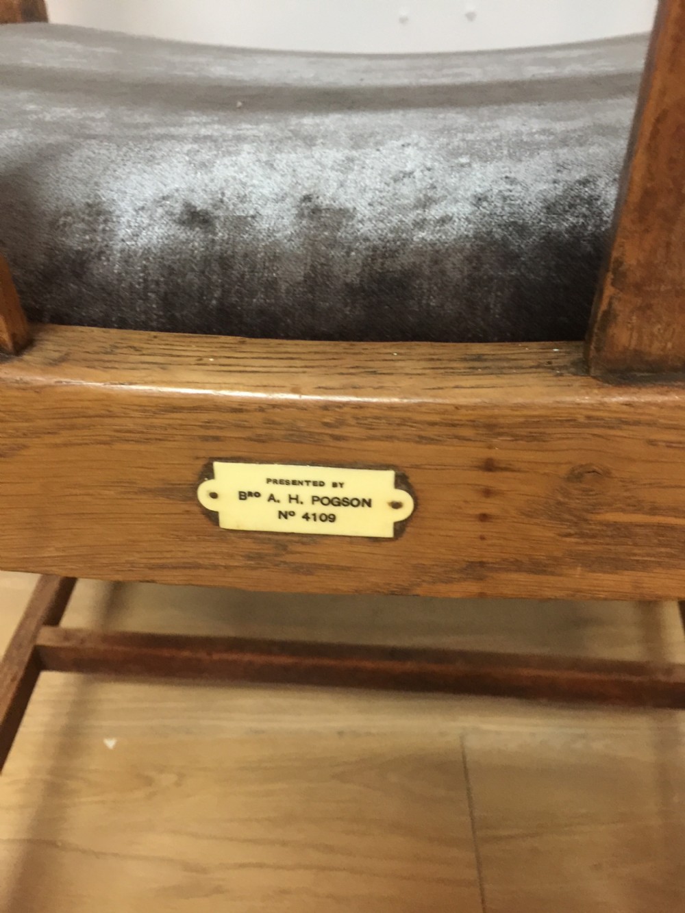 Arts and crafts golden oak armchair from a Masonic Lodge  View VI