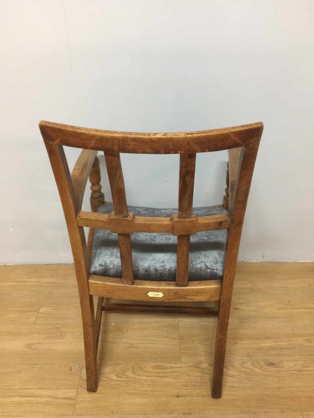 Arts and crafts golden oak armchair from a Masonic Lodge  View VII