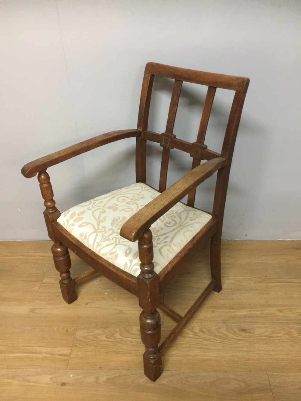 Arts and crafts oak armchair from a Masonic Lodge  View II
