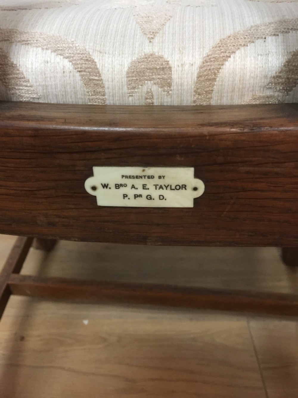 Arts and crafts oak armchair from a Masonic Lodge  View IV