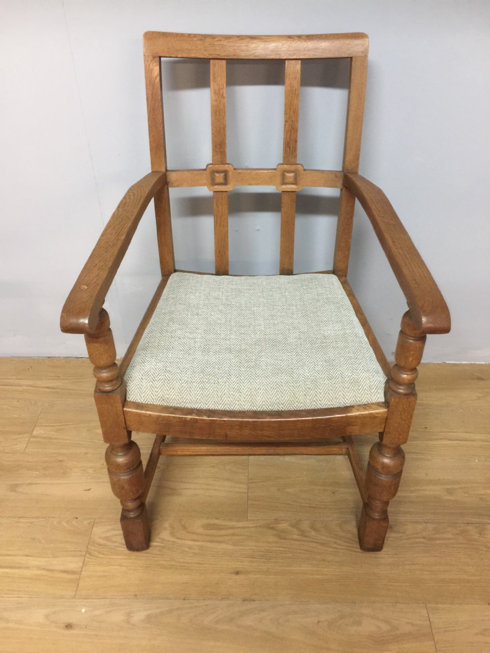 Arts and Crafts golden oak armchair from a Masonic Lodge 