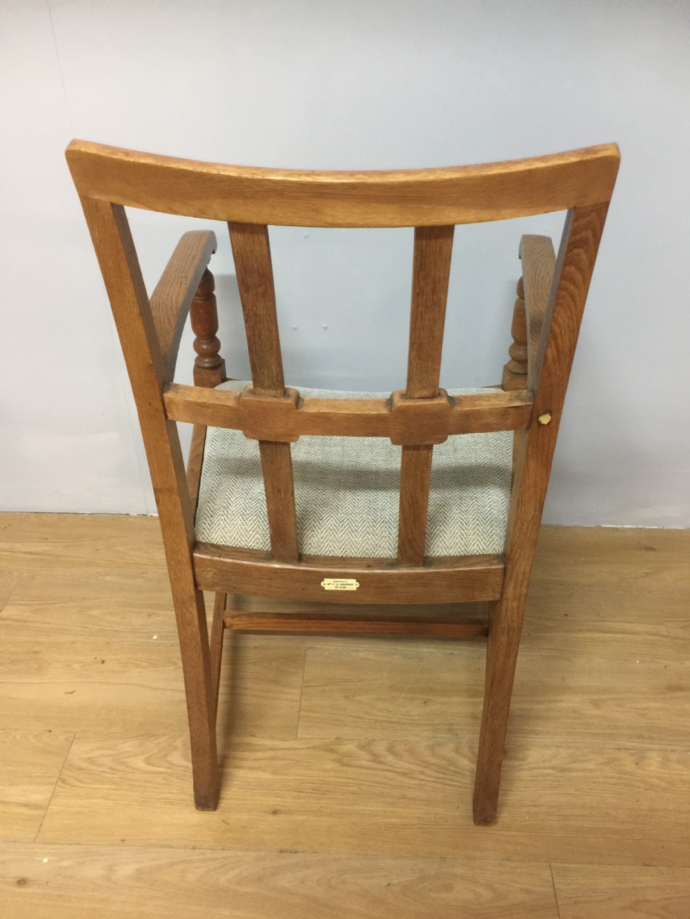 Arts and Crafts golden oak armchair from a Masonic Lodge  View VI