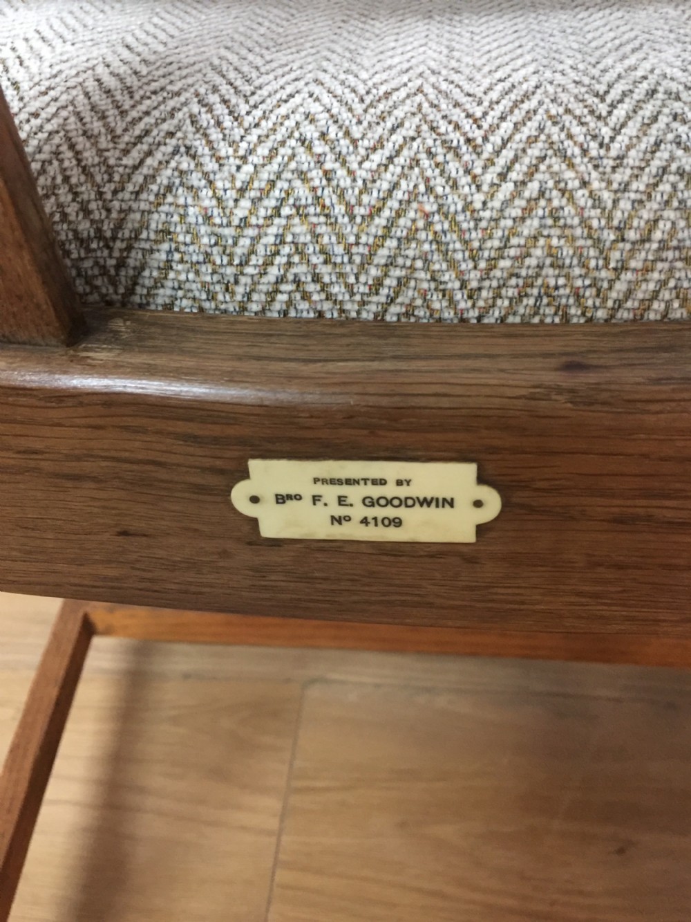 Arts and Crafts golden oak armchair from a Masonic Lodge  View VII