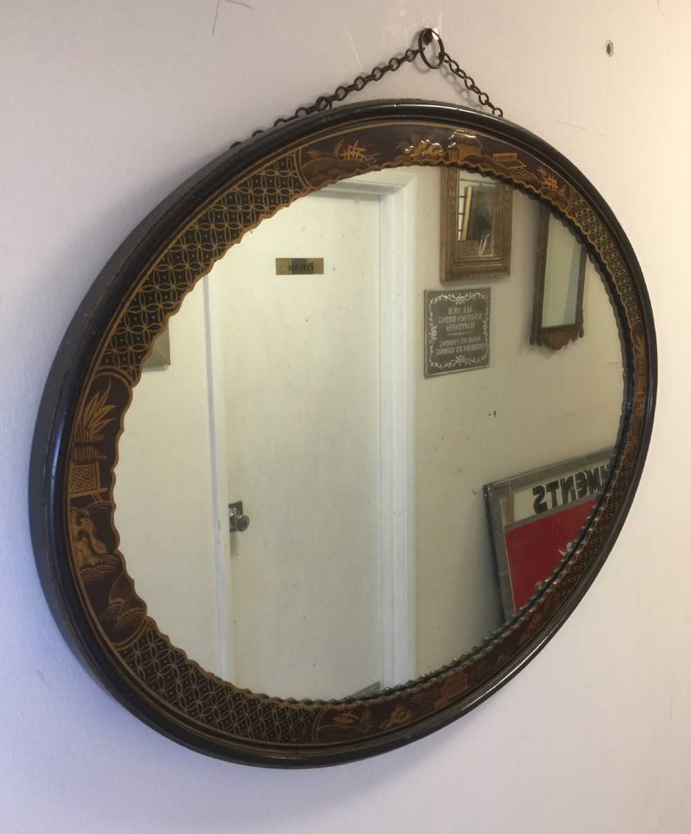 Chinoiserie lacquered oval mirror circa 1920