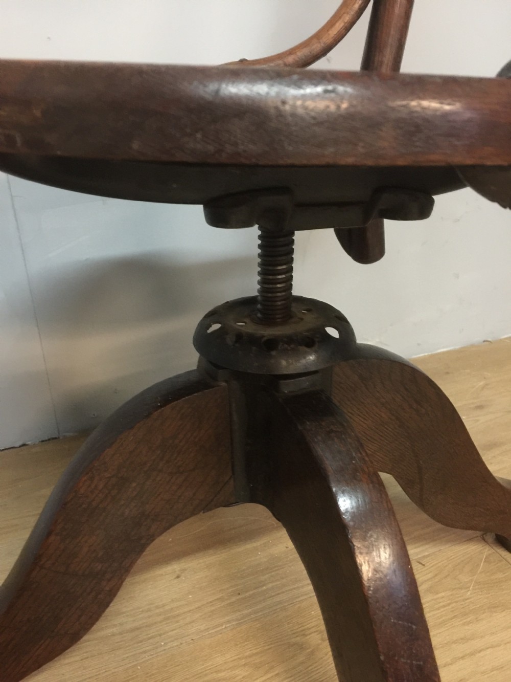 Solid  oak Edwardian “oail” height adjustable rotating office chair View V