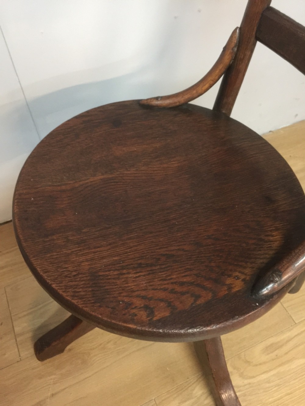 Solid  oak Edwardian “oail” height adjustable rotating office chair View VI