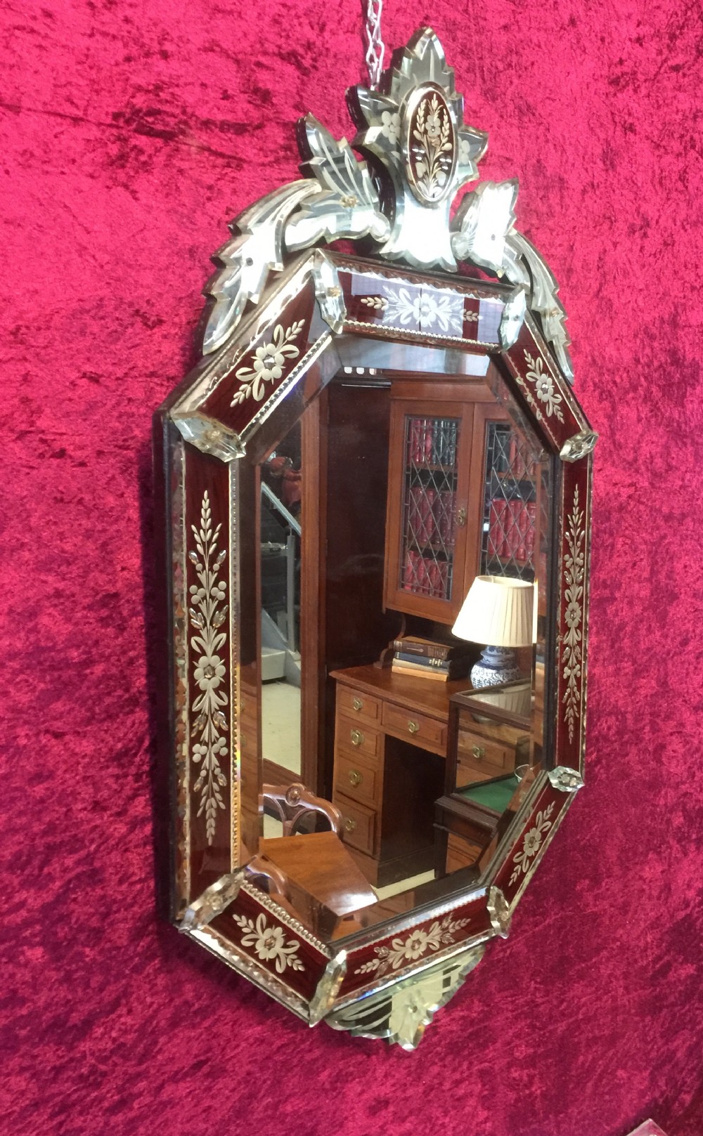 Venetian etched and cut crested mirror circa 1930