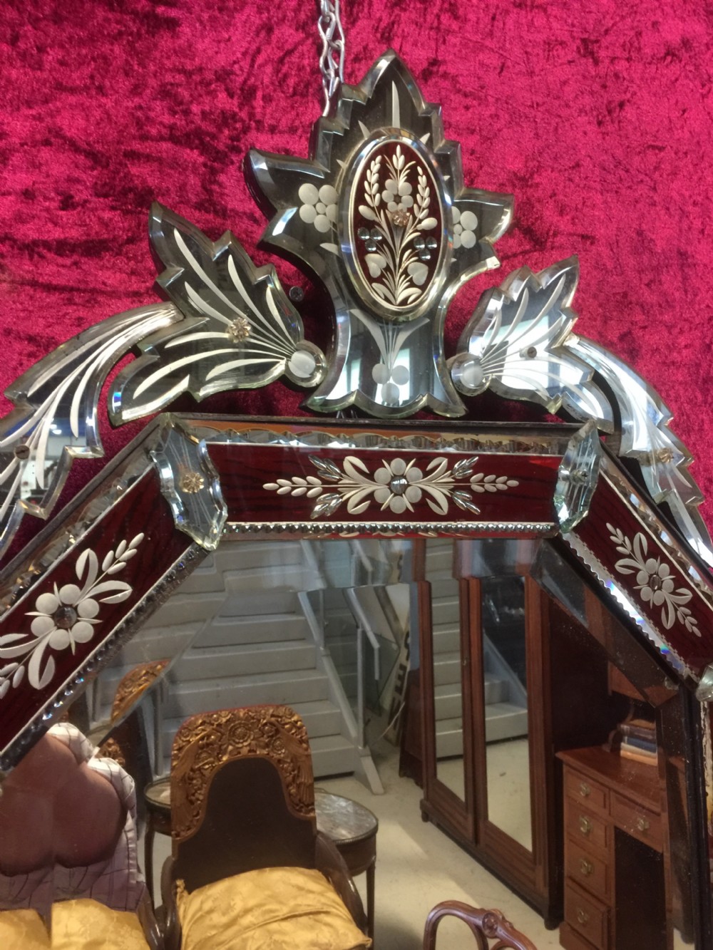 Venetian etched and cut crested mirror circa 1930 View II