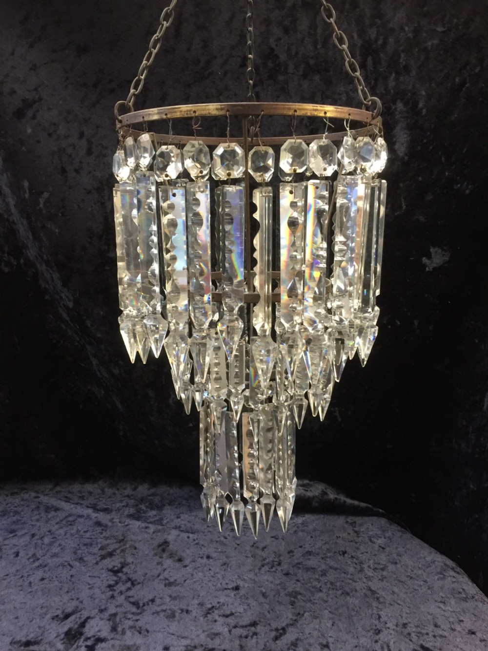 Three tier waterfall chandelier with cut glass lustres -nineteenth century View II
