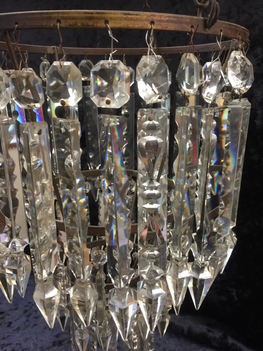 Three tier waterfall chandelier with cut glass lustres -nineteenth century View III
