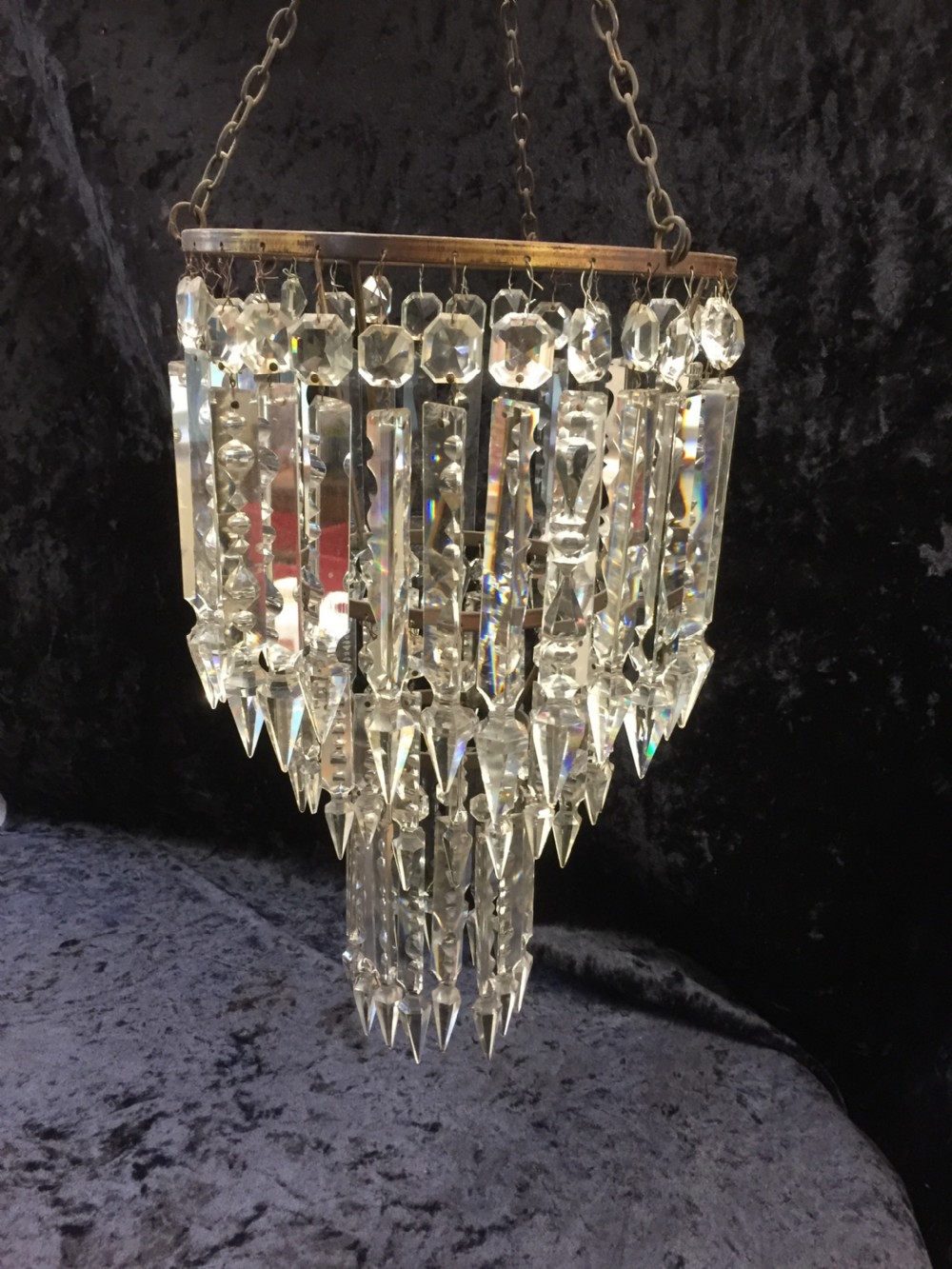 Three tier waterfall chandelier with cut glass lustres -nineteenth century View IV