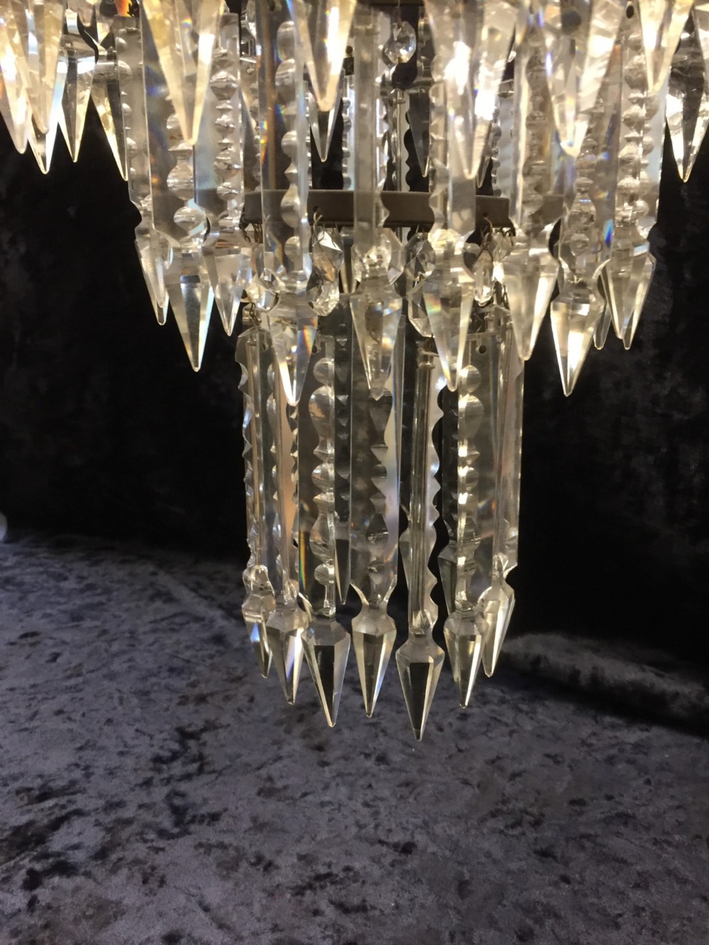 Three tier waterfall chandelier with cut glass lustres -nineteenth century View V