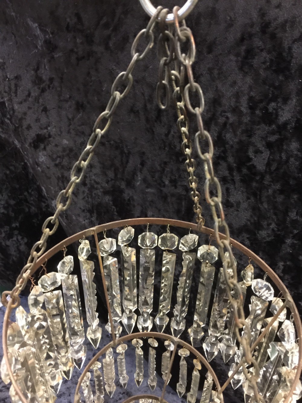 Three tier waterfall chandelier with cut glass lustres -nineteenth century View VI