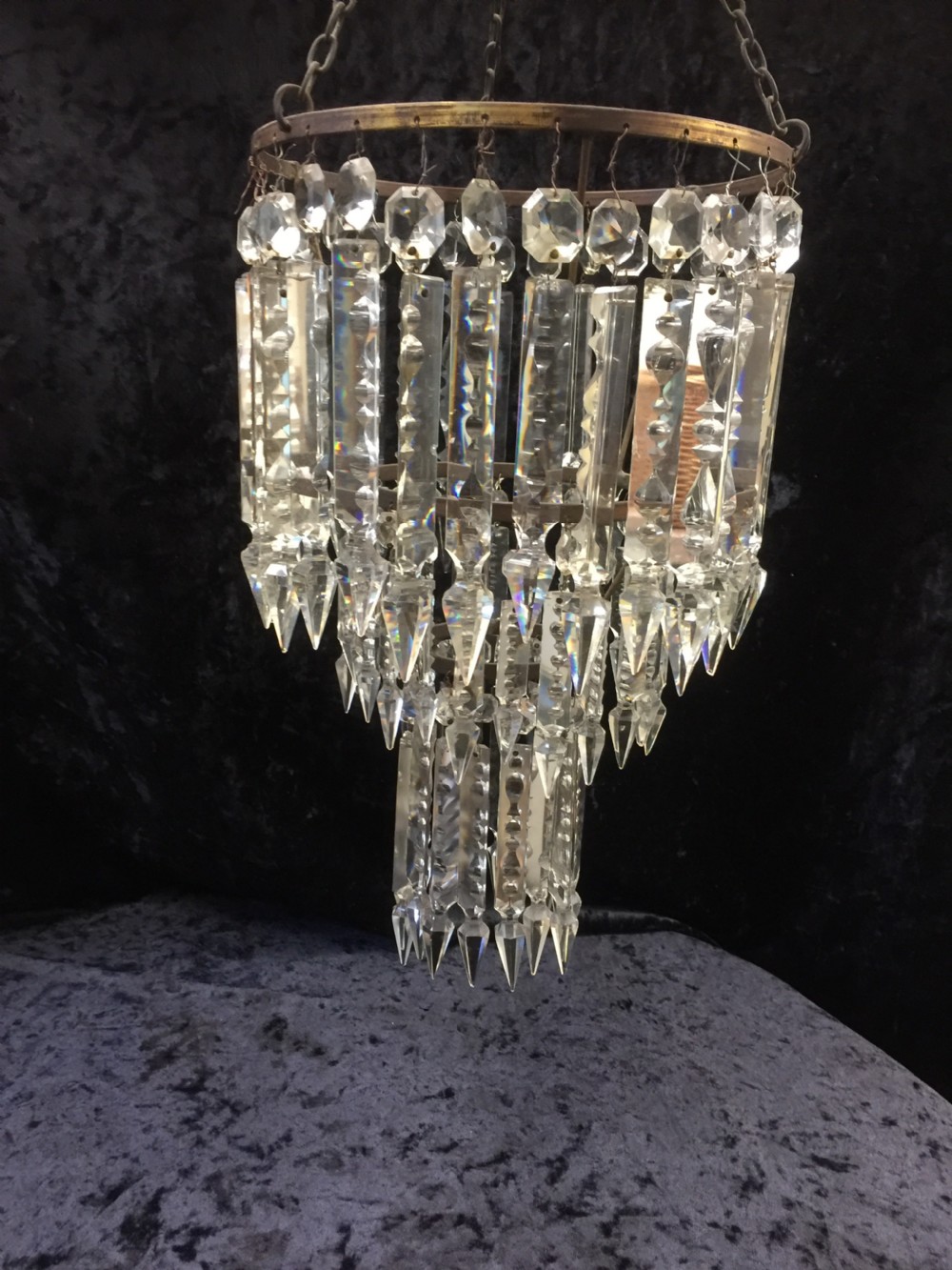 Three tier waterfall chandelier with cut glass lustres -nineteenth century View VIII