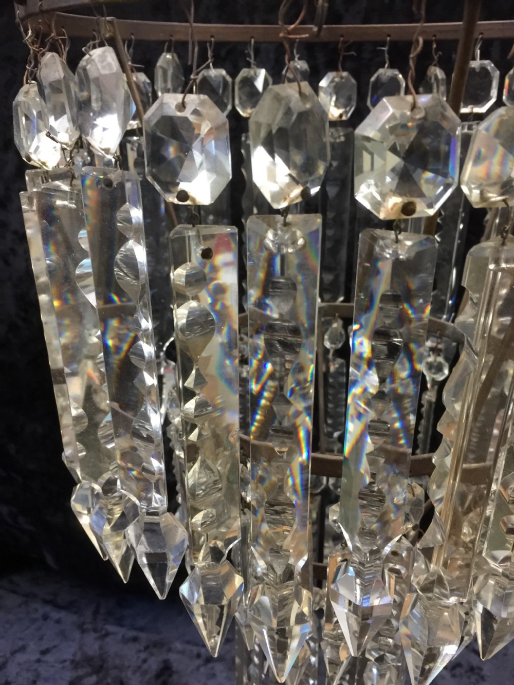 Three tier waterfall chandelier with cut glass lustres -nineteenth century View IX