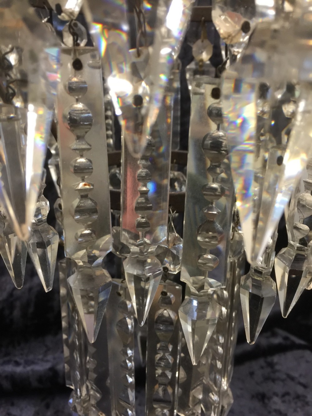 Three tier waterfall chandelier with cut glass lustres -nineteenth century View X