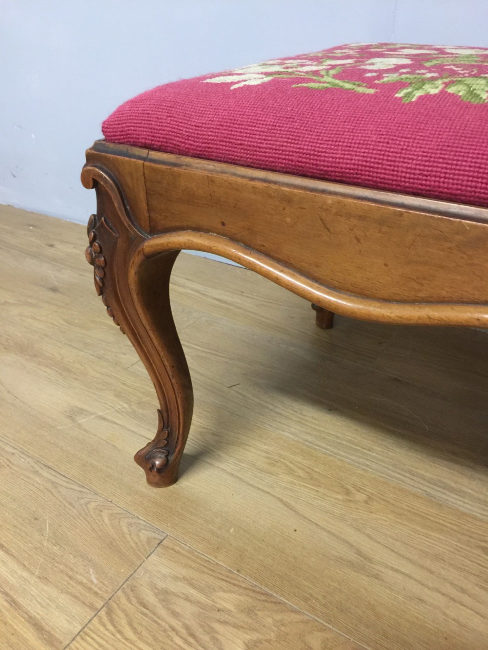 Nineteenth century walnut stool on carved Cabriole legs  View III