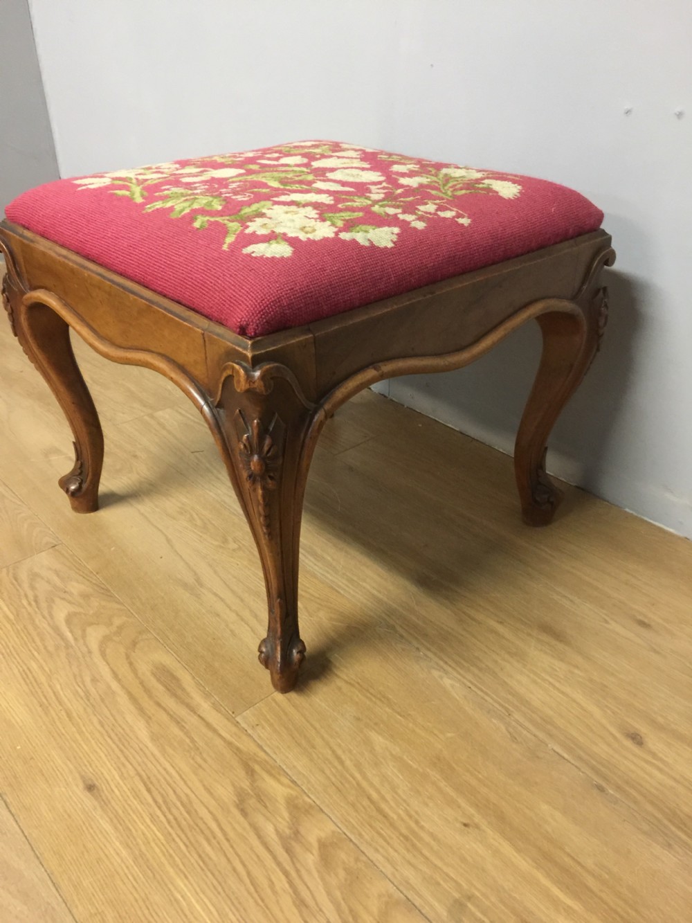 Nineteenth century walnut stool on carved Cabriole legs  View IV