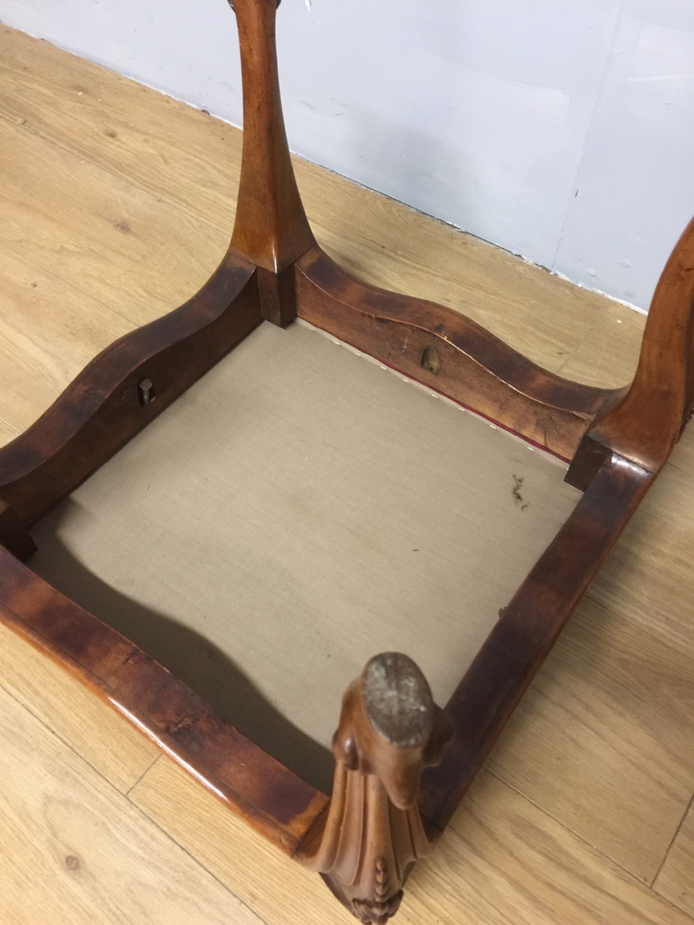 Nineteenth century walnut stool on carved Cabriole legs  View VI