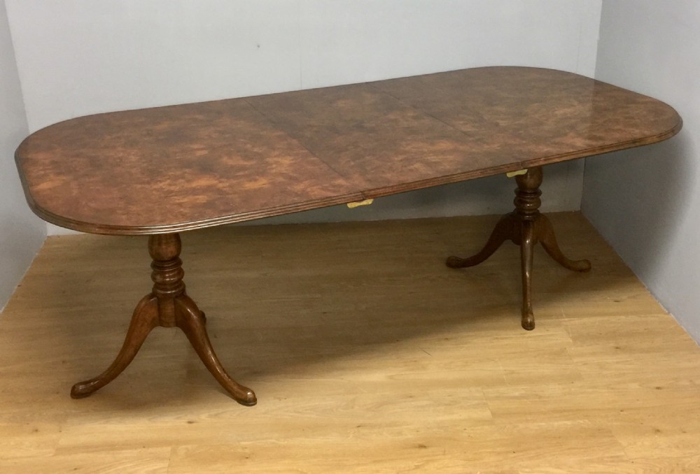 Eight seater burr walnut twin pedestal dining table 