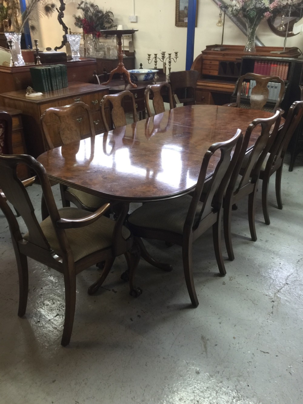 Eight seater burr walnut twin pedestal dining table  View XIII