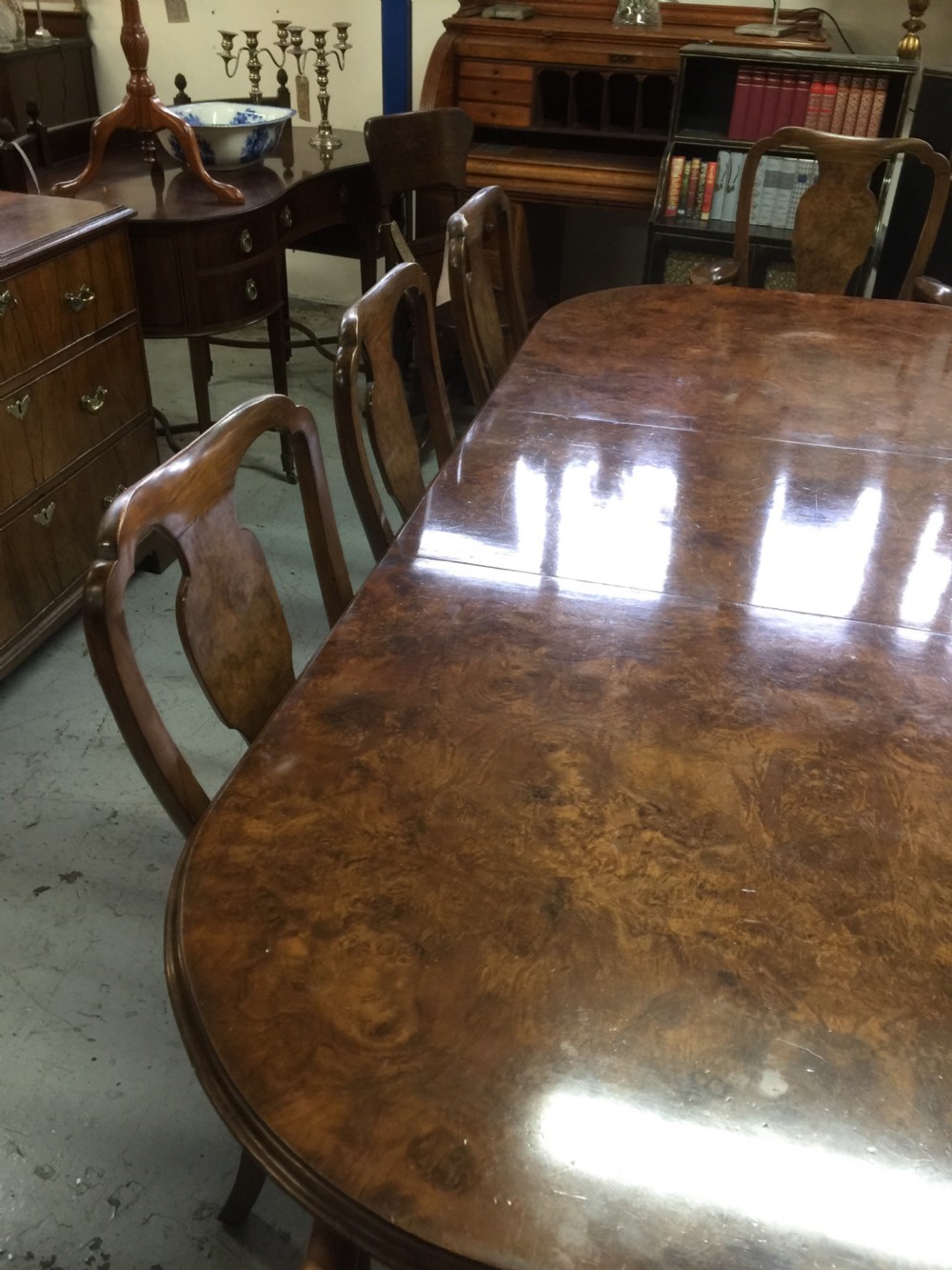 Eight seater burr walnut twin pedestal dining table  View XIV