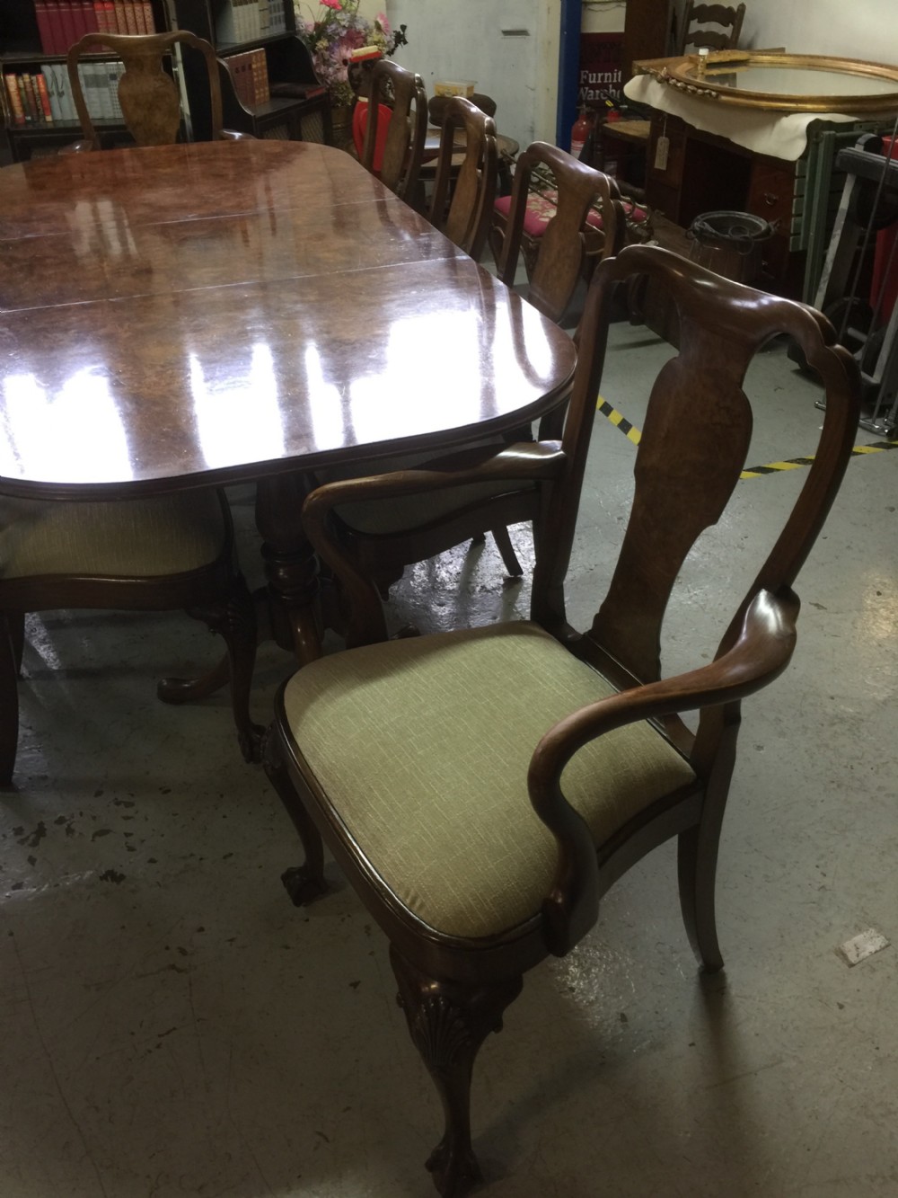 Eight seater burr walnut twin pedestal dining table  View XV