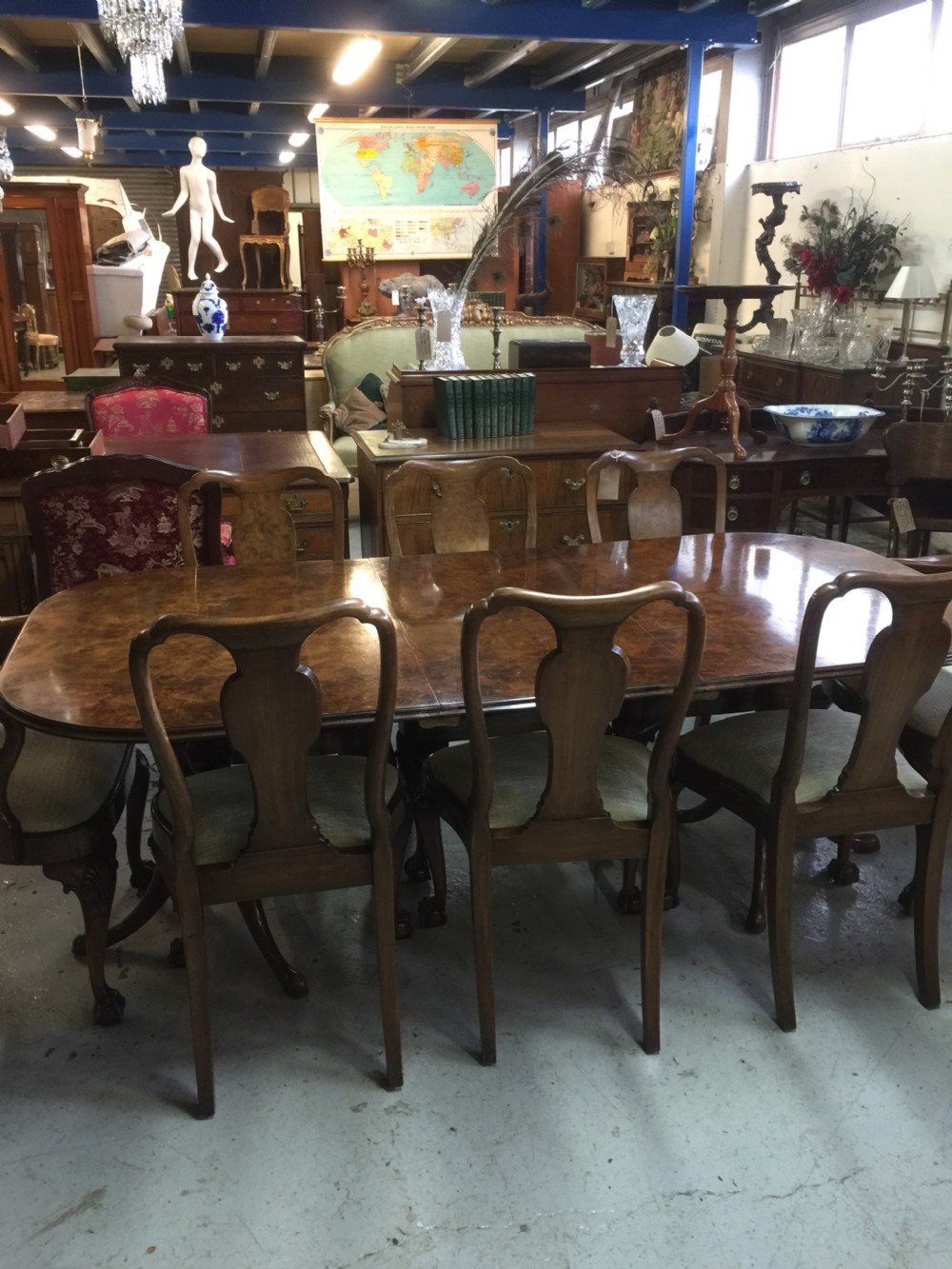 Eight seater burr walnut twin pedestal dining table  View XVI