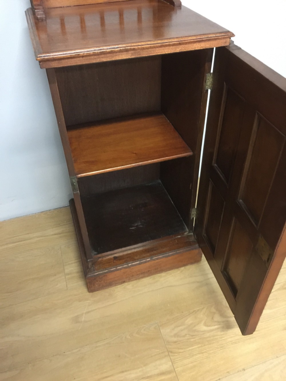 Walnut bedside cabinet with ebony and satin birch panels circa 1890 View VI