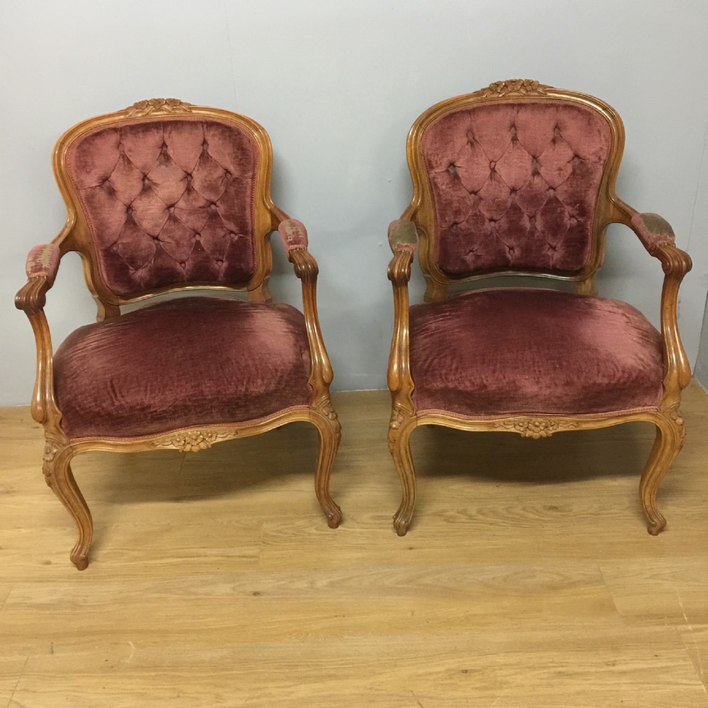 Pair of nineteenth century carved walnut French style armchairs 