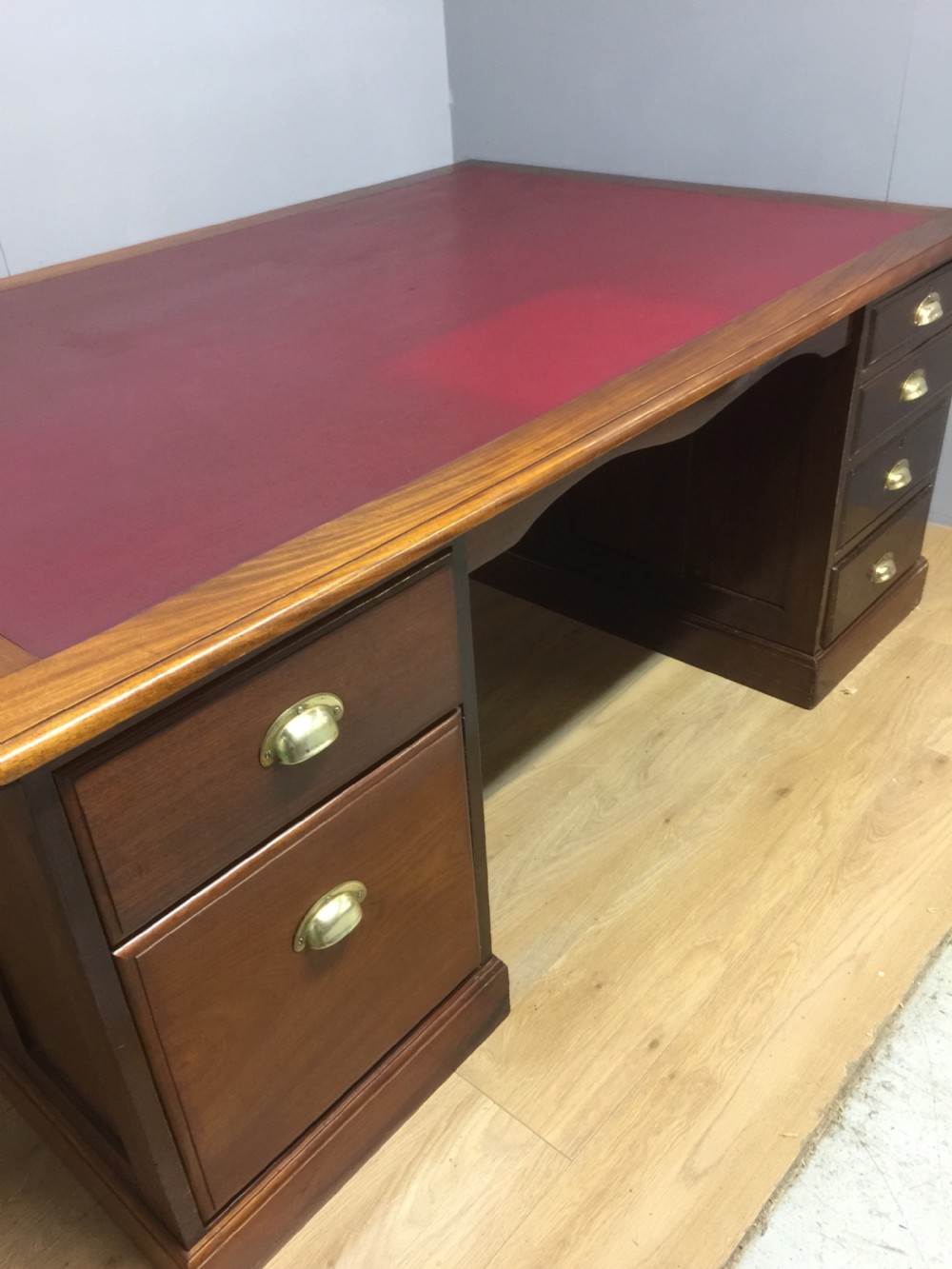 Large Edwardian mahogany partners desk  View IV