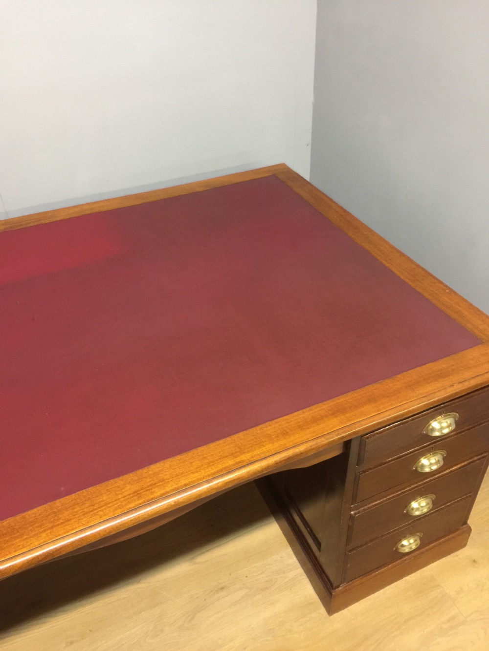 Large Edwardian mahogany partners desk  View XI